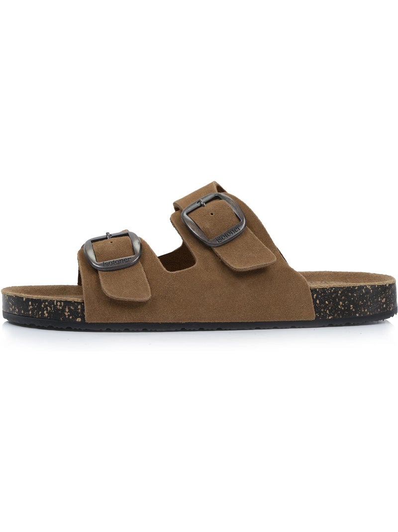 Sandali con doppi cinturini ultracomodi, sottopiede in pelle isotoner Cammello - Kiabi