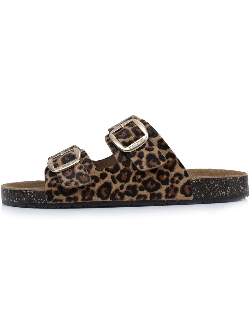 Sandali con doppi cinturini ultracomodi, sottopiede in pelle isotoner Nero Marrone - Kiabi