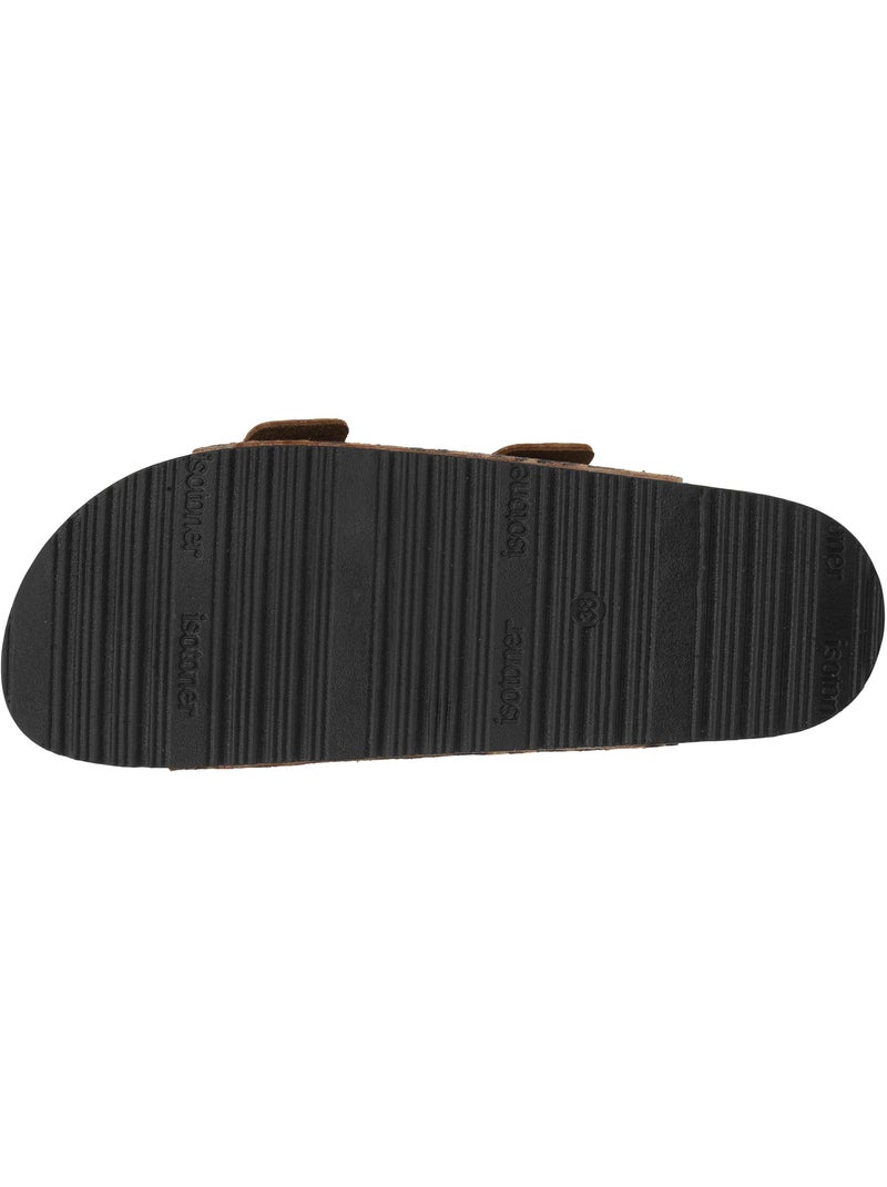 Sandali con doppi cinturini ultracomodi, sottopiede in pelle isotoner Nero Marrone - Kiabi