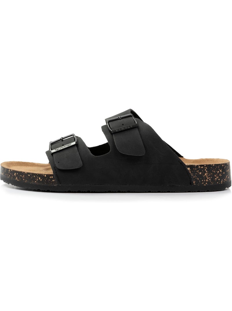 Sandali con doppi cinturini ultracomodi, sottopiede in pelle isotoner Nero - Kiabi
