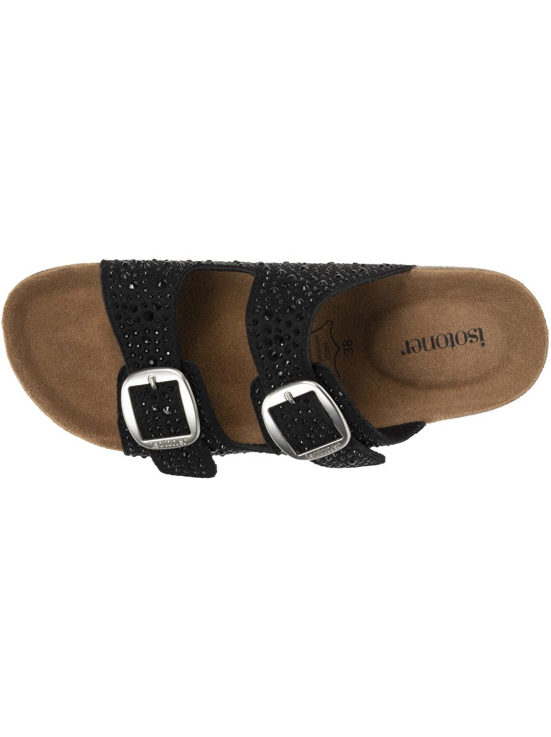 Sandali con doppi cinturini ultracomodi, sottopiede in pelle isotoner Nero - Kiabi