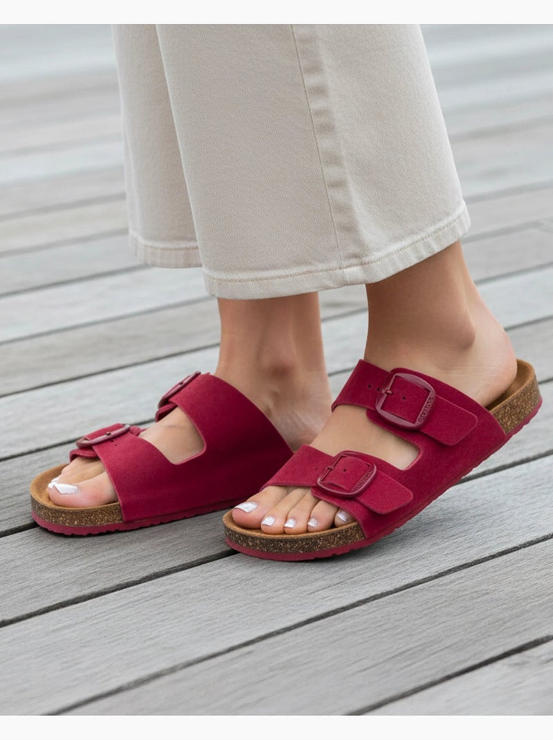 Sandali con doppi cinturini ultracomodi, sottopiede in pelle isotoner Rosa lampone - Kiabi