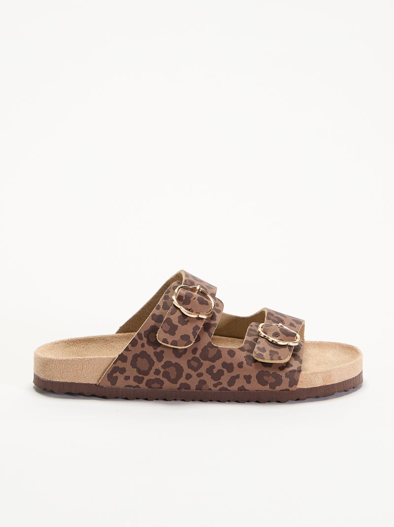 Sandali con doppie fascette e motivo "leopardato" Marrone - Kiabi