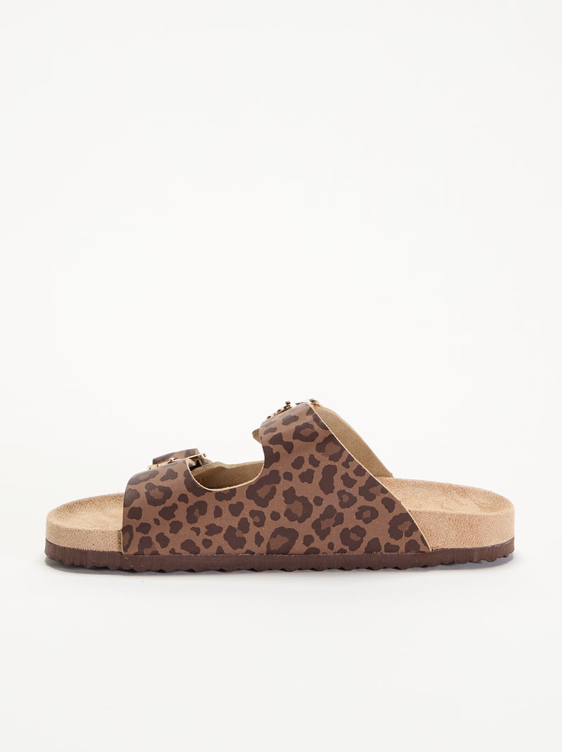 Sandali con doppie fascette e motivo "leopardato" Marrone - Kiabi