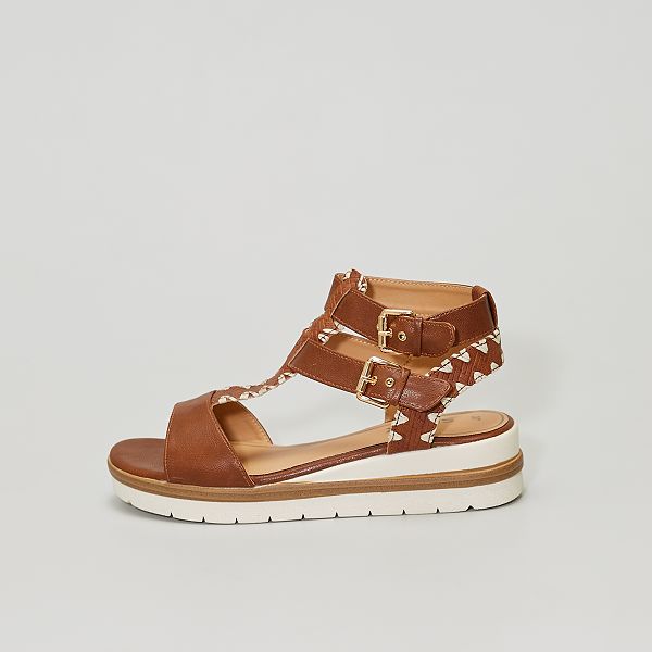 sandali con zeppa beige