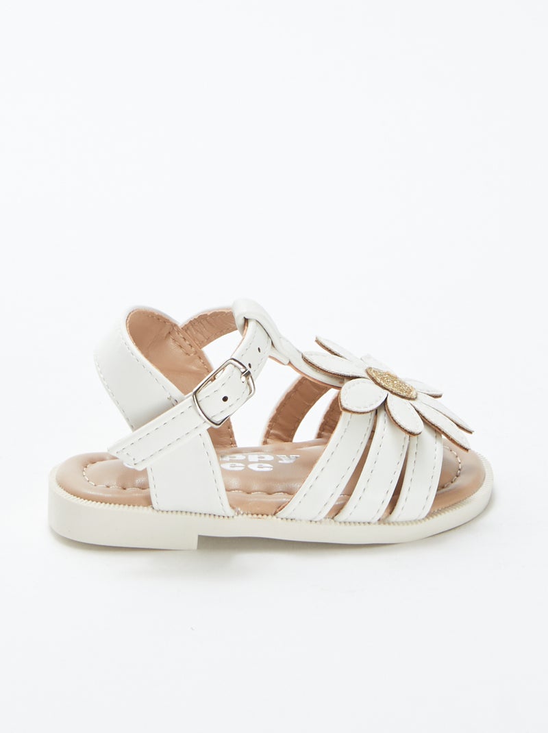 Sandali con molti cinturini con fiori in rilievo BIANCO - Kiabi
