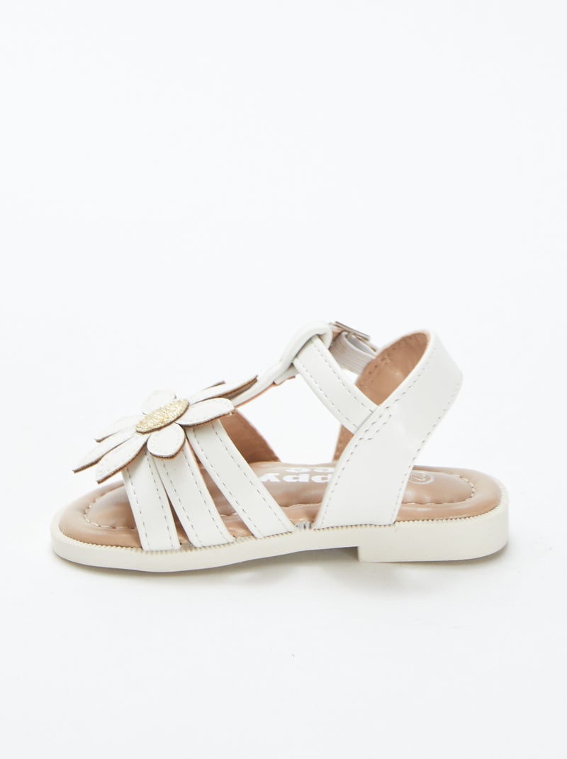 Sandali con molti cinturini con fiori in rilievo BIANCO - Kiabi
