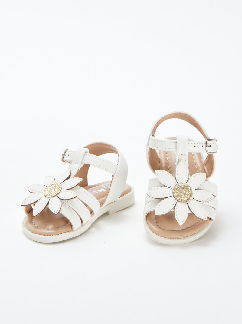 Sandali con molti cinturini con fiori in rilievo BIANCO - Kiabi