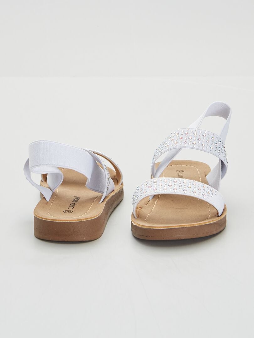 Blue Striped Baby Sandals With Elastic Ankle Band