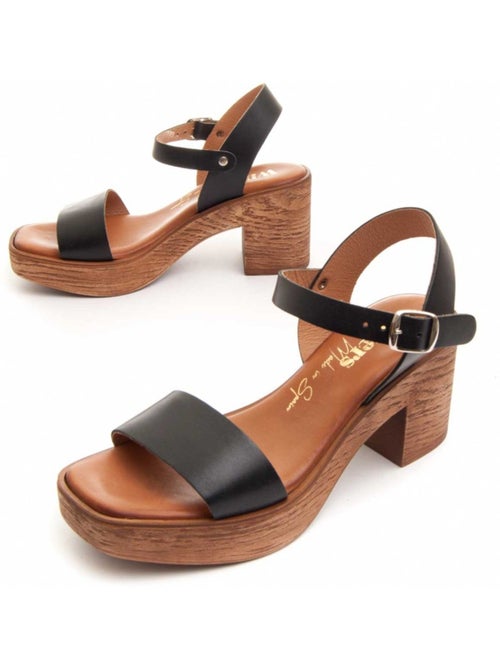 Sandali Con Tacco Pelle Naturale Wikers - Kiabi