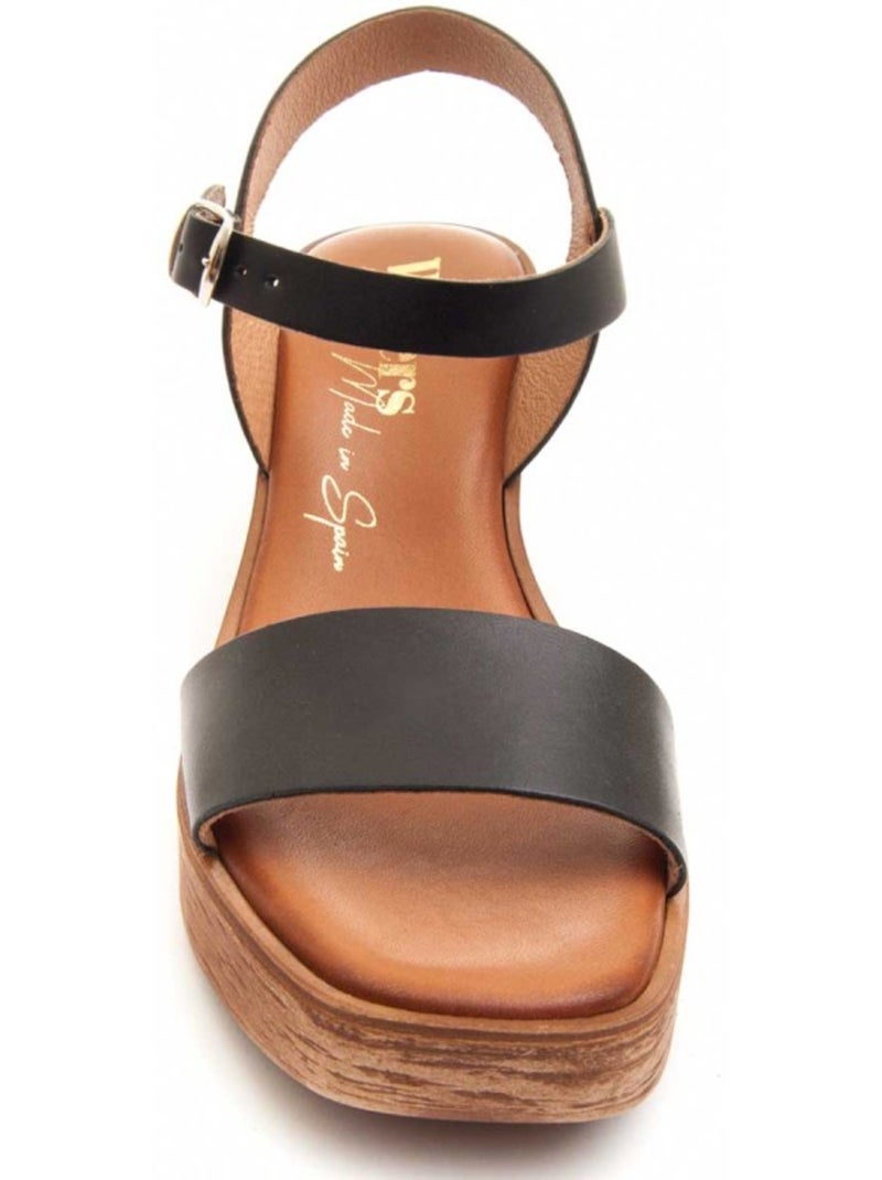 Sandali Con Tacco Pelle Naturale Wikers Nero - Kiabi