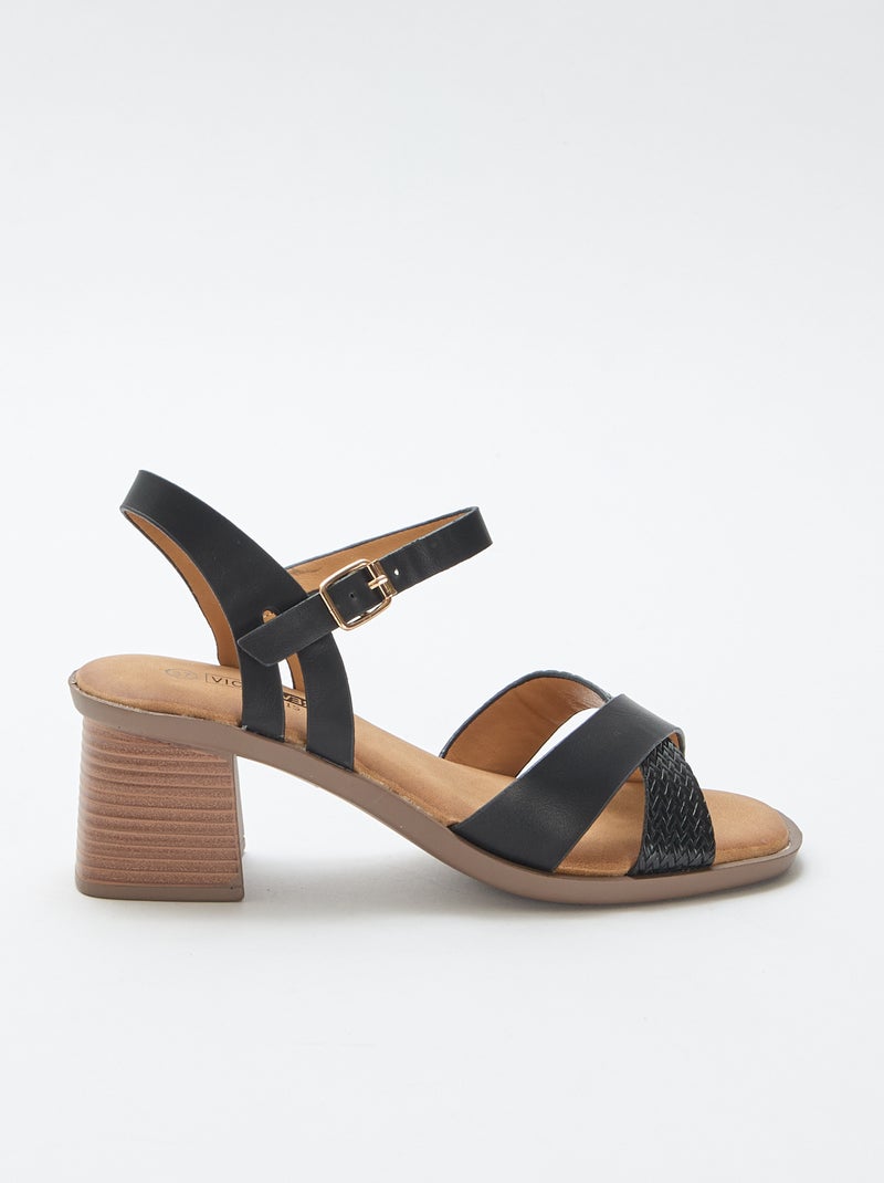 Sandali con tacco quadrato in similpelle Nero - Kiabi
