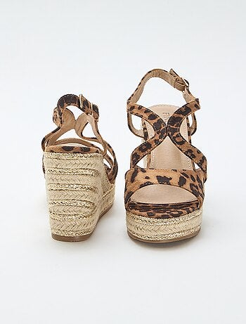 Sandali con zeppa e tacco in corda