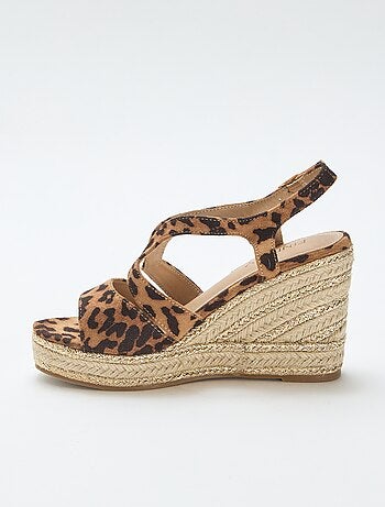 Sandali con zeppa e tacco in corda