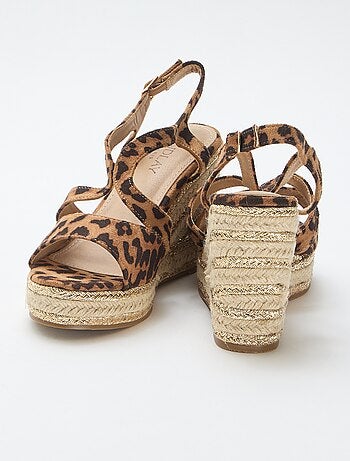 Sandali con zeppa e tacco in corda