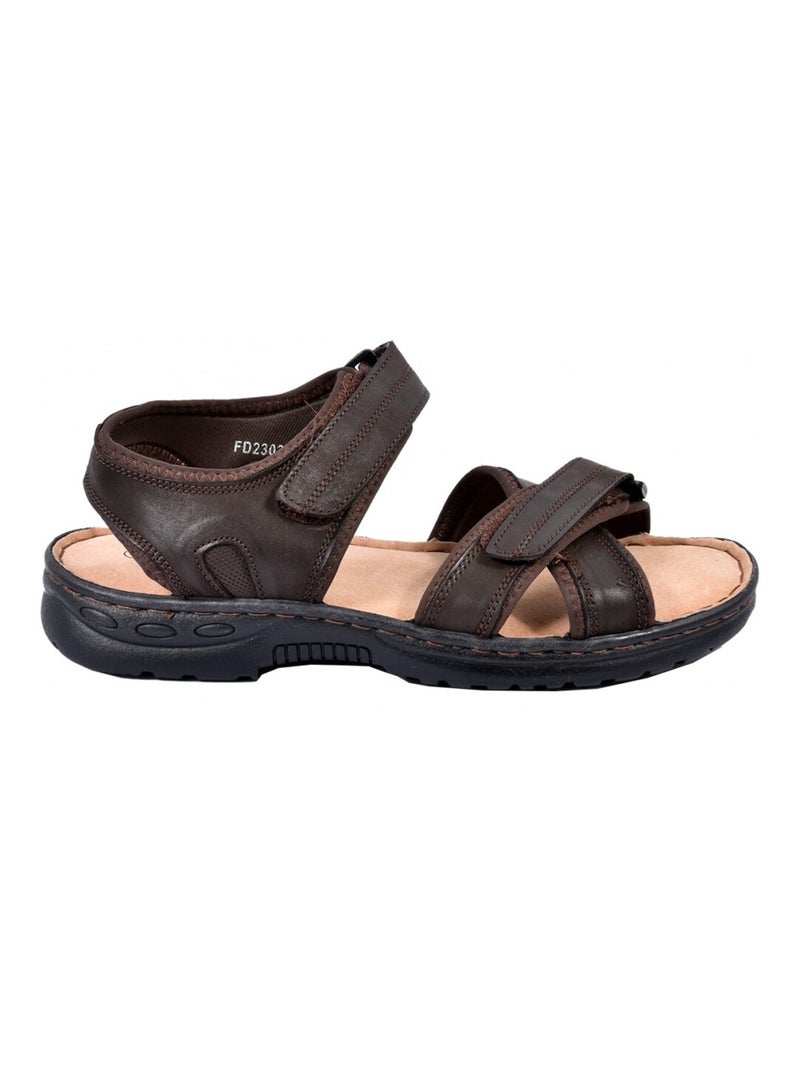 Sandali cuoio con velcro Marrone avana - Kiabi