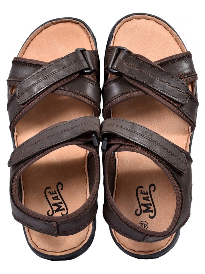 Sandali cuoio con velcro Marrone avana - Kiabi