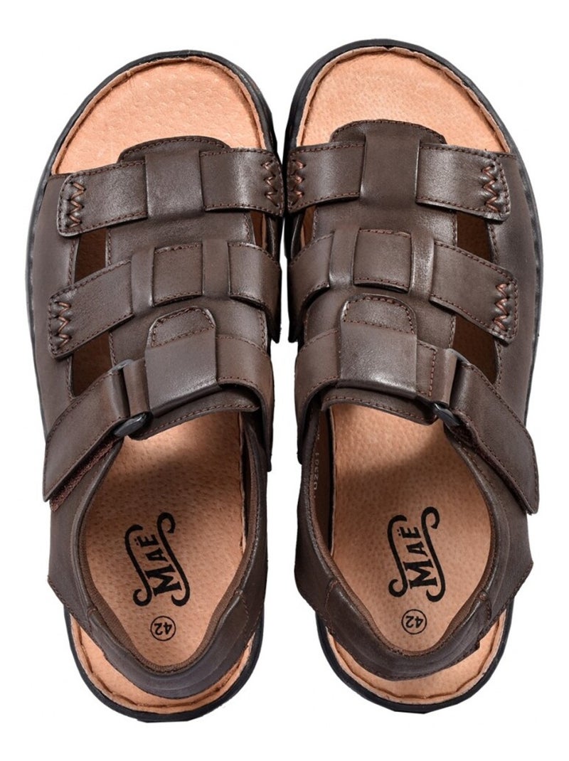Sandali cuoio con velcro Marrone avana - Kiabi