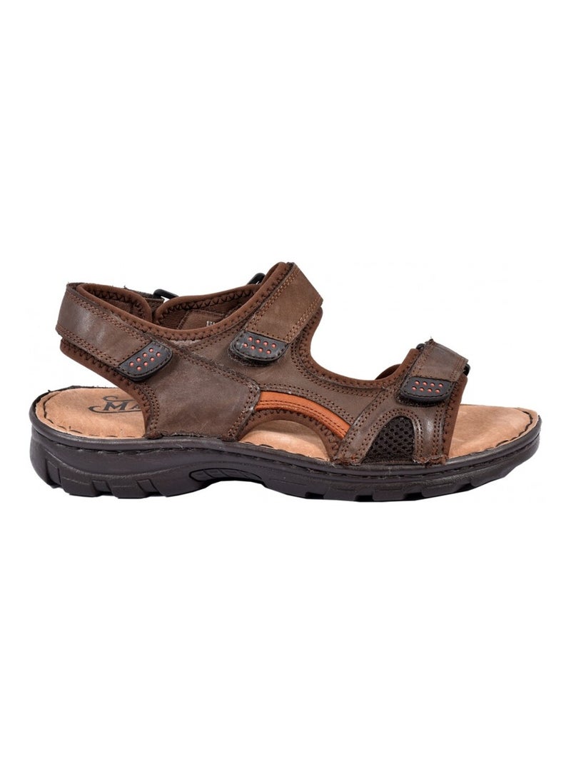 Sandali cuoio con velcro Marrone avana - Kiabi