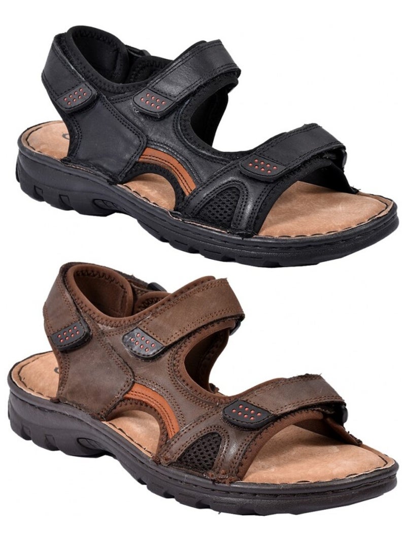 Sandali cuoio con velcro Marrone avana - Kiabi