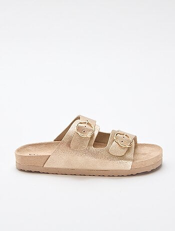 Sandali dorati con fibbia a fiori