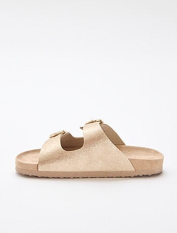 Sandali dorati con fibbia a fiori