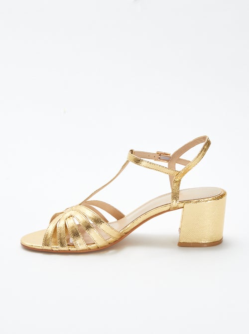 Sandali dorati con tacco quadrato - Kiabi