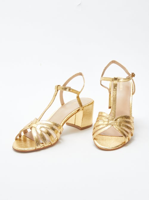 Sandali dorati con tacco quadrato - Kiabi