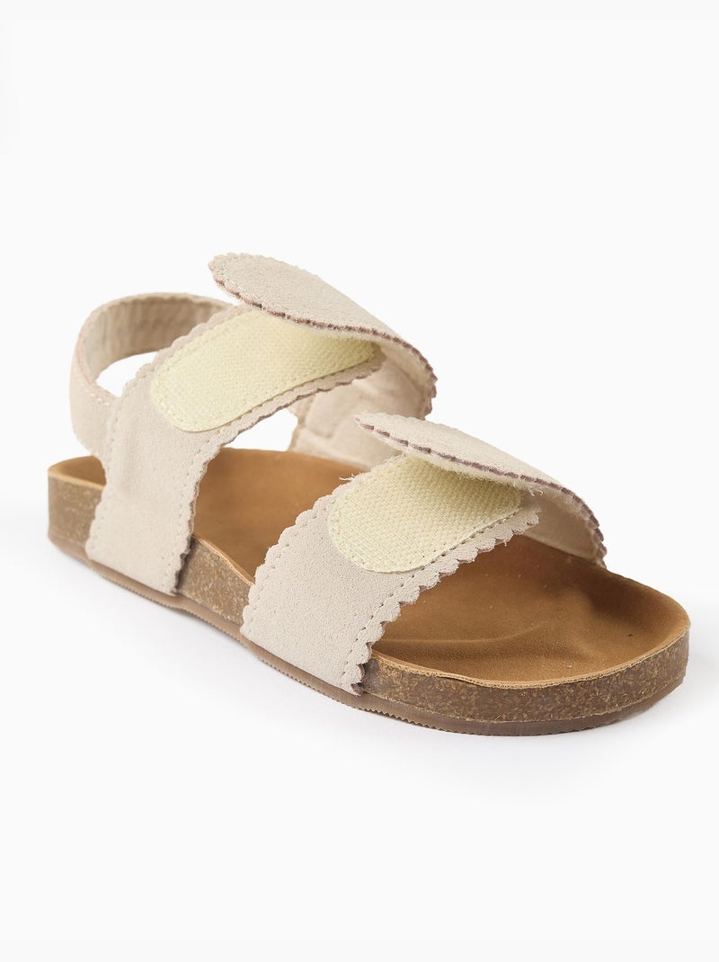 Sandali in camoscio con chiusure a strappo Beige chiaro - Kiabi