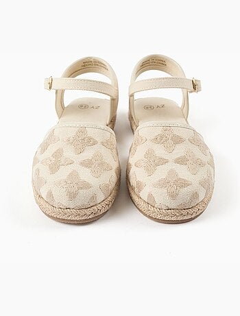 Sandali in juta in canvas con cinturino con fibbia