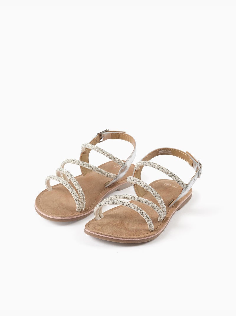 Sandali in pelle con cinturini brillanti Grigio - Kiabi