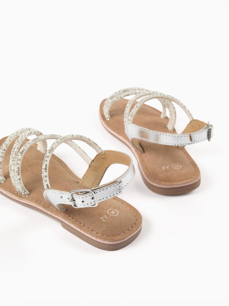 Sandali in pelle con cinturini brillanti Grigio - Kiabi