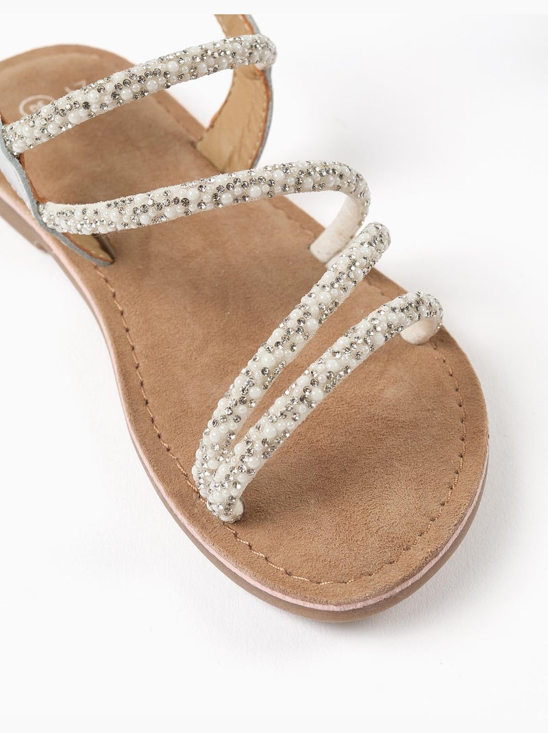 Sandali in pelle con cinturini brillanti Grigio - Kiabi