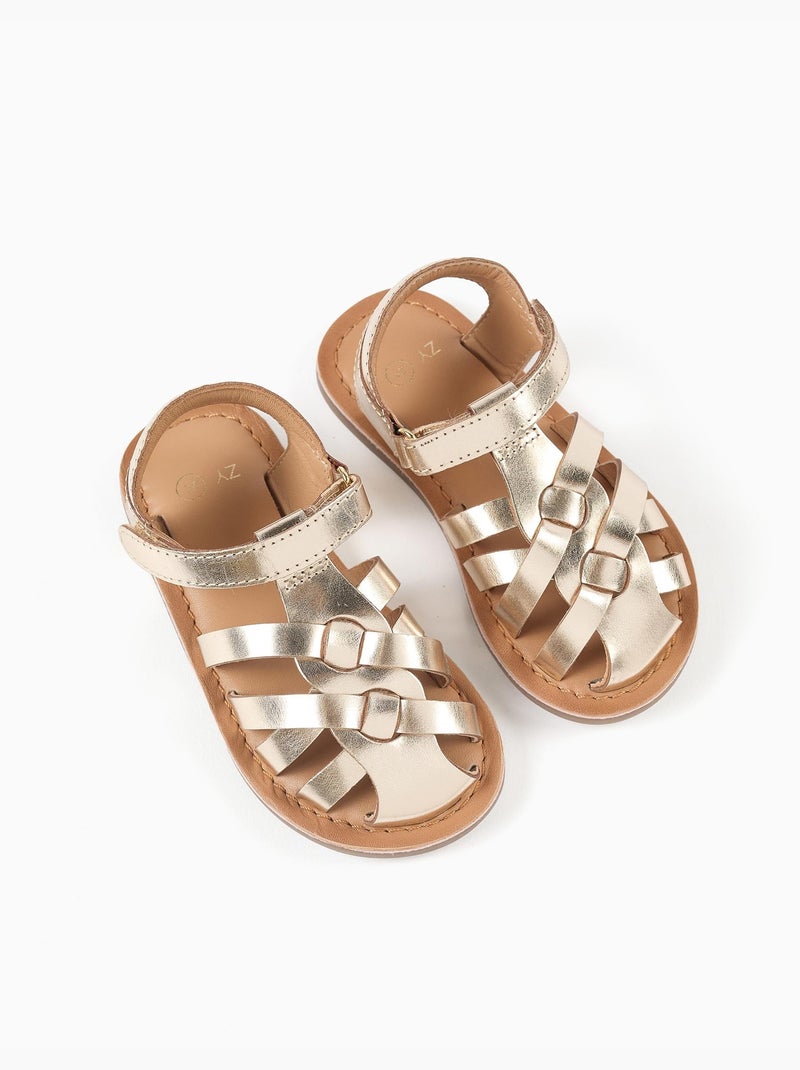 Sandali in pelle con cinturini incrociati Dorato/Oro - Kiabi