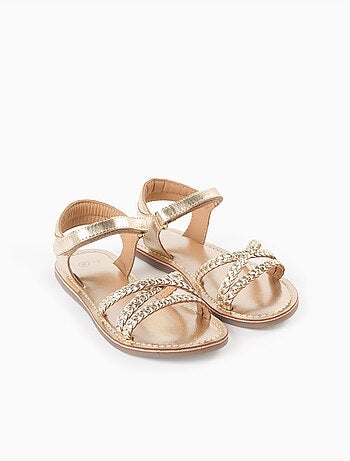 Sandali in pelle con cinturini intrecciati e soletta imbottita