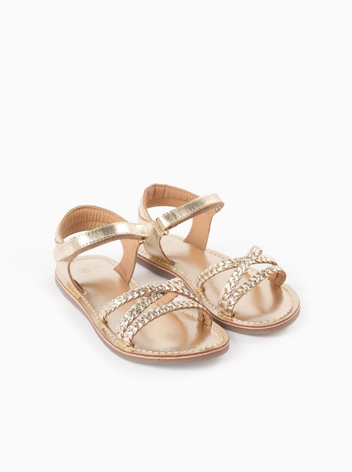 Sandali in pelle con cinturini intrecciati e soletta imbottita - Kiabi