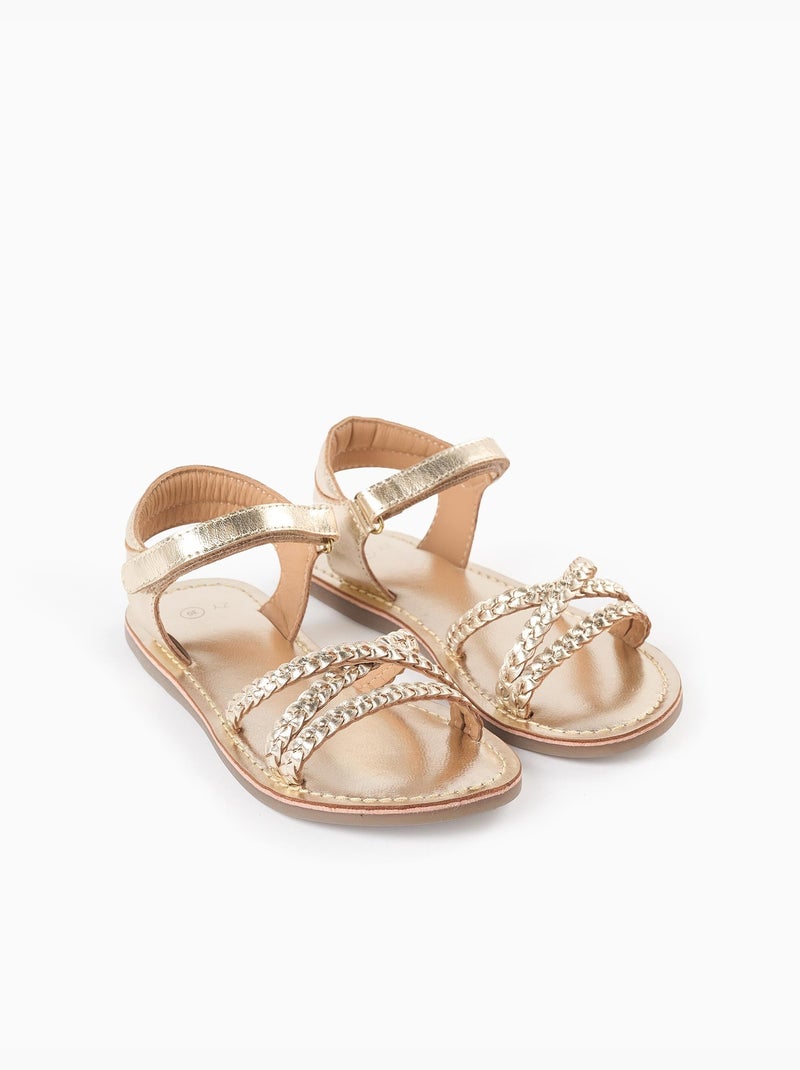 Sandali in pelle con cinturini intrecciati e soletta imbottita Multicolore - Kiabi