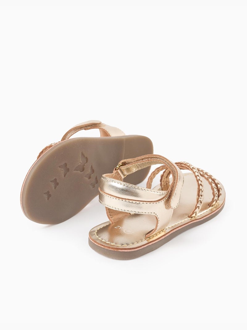 Sandali in pelle con cinturini intrecciati e soletta imbottita Multicolore - Kiabi