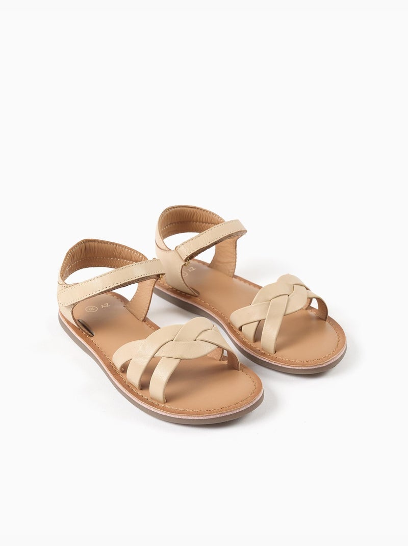 Sandali in pelle con cinturini intrecciati e supporto per il tallone Beige chiaro - Kiabi
