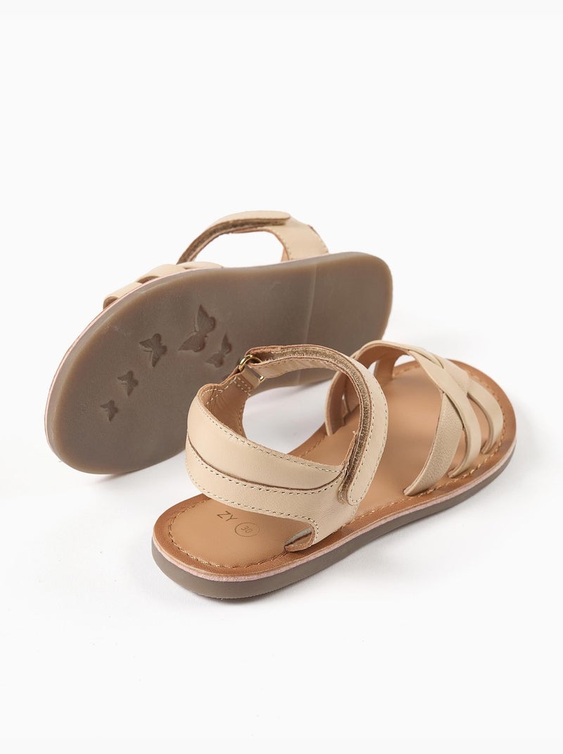 Sandali in pelle con cinturini intrecciati e supporto per il tallone Beige chiaro - Kiabi