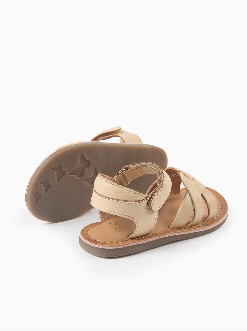Sandali in pelle con cinturini intrecciati e supporto per il tallone Beige chiaro - Kiabi