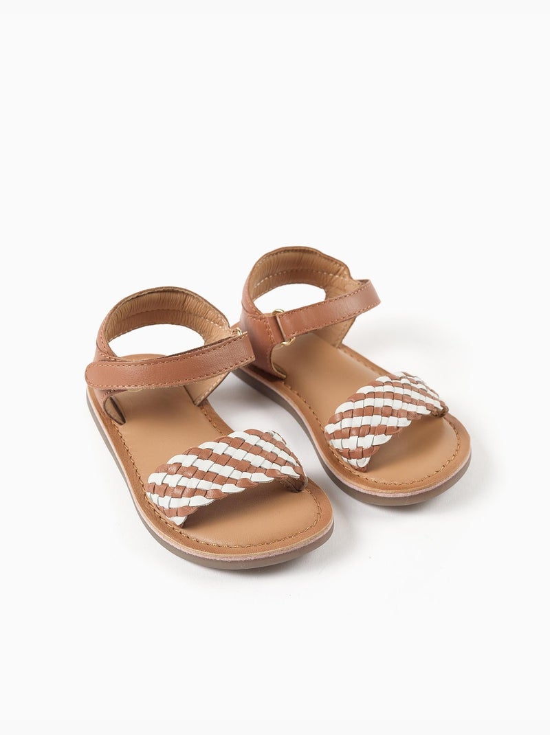 Sandali in pelle con cinturino intrecciato e imbottitura Beige - Kiabi