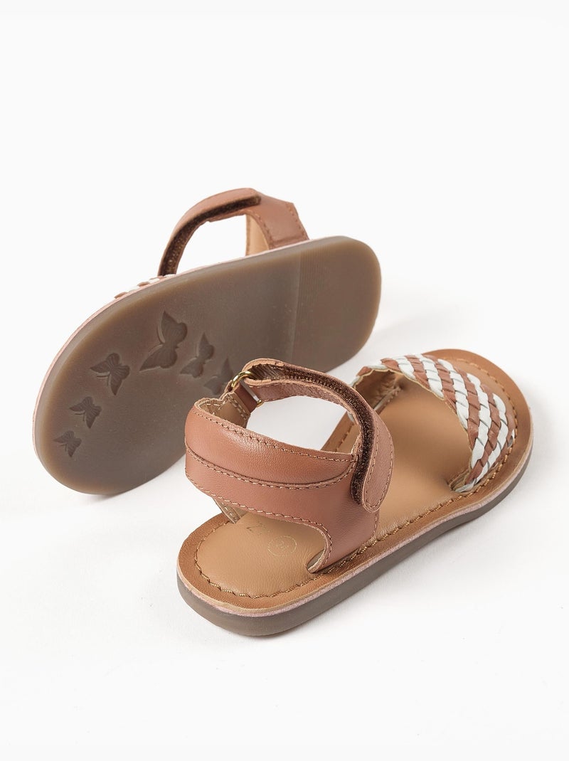 Sandali in pelle con cinturino intrecciato e imbottitura Beige - Kiabi