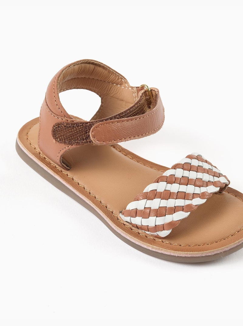 Sandali in pelle con cinturino intrecciato e imbottitura Beige - Kiabi