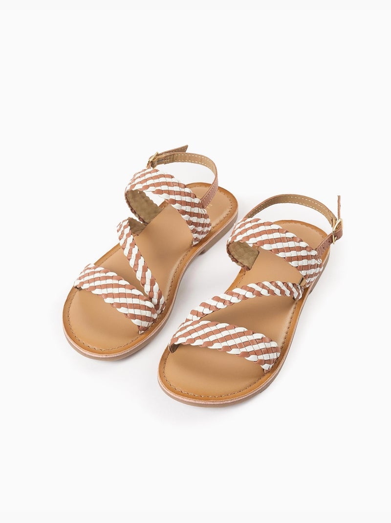 Sandali in pelle con cinturino intrecciato e imbottitura Beige - Kiabi