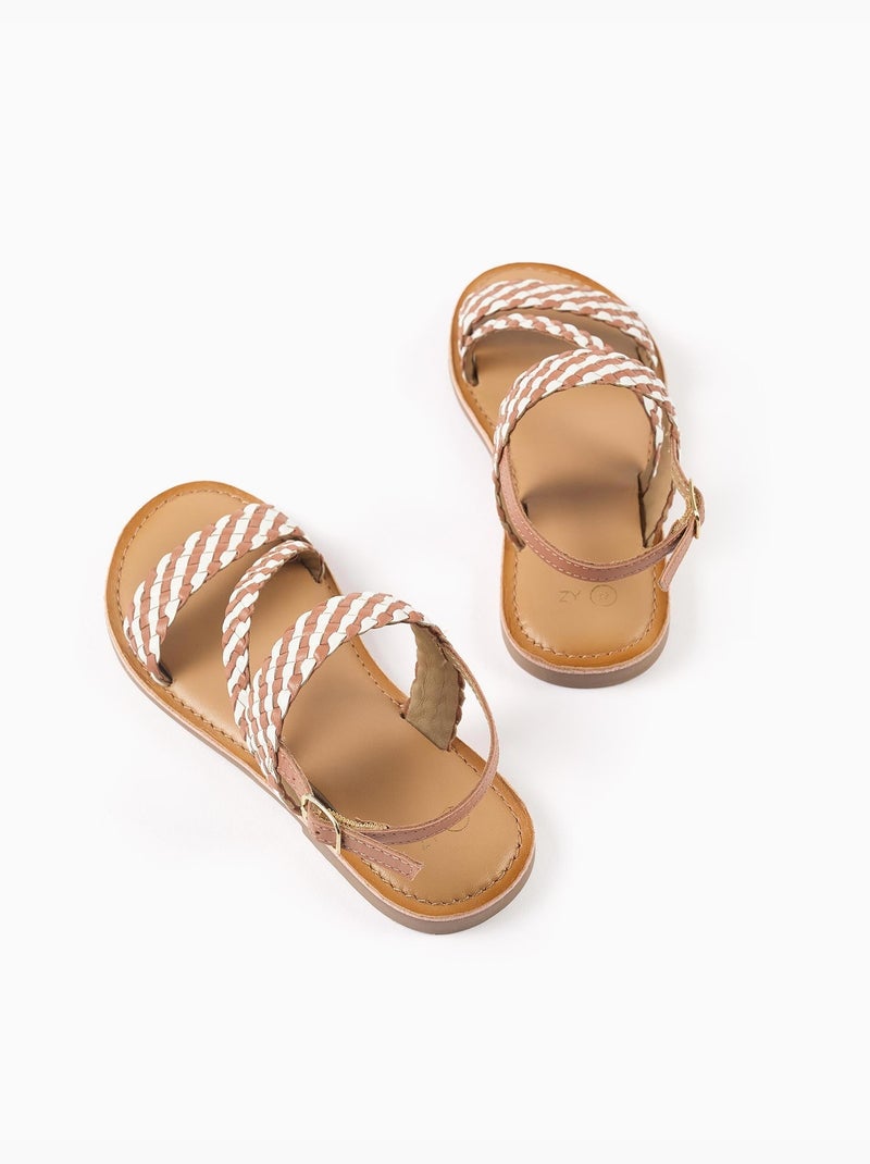 Sandali in pelle con cinturino intrecciato e imbottitura Beige - Kiabi