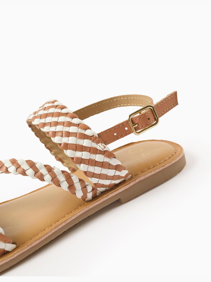 Sandali in pelle con cinturino intrecciato e imbottitura Beige - Kiabi
