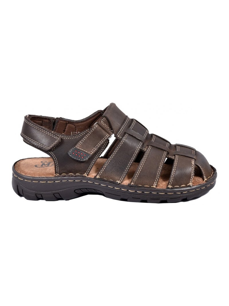 Sandali in pelle con velcro Marrone avana - Kiabi