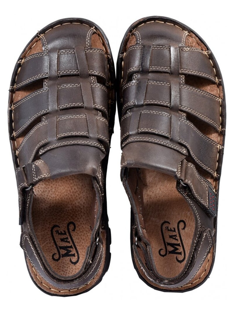 Sandali in pelle con velcro Marrone avana - Kiabi