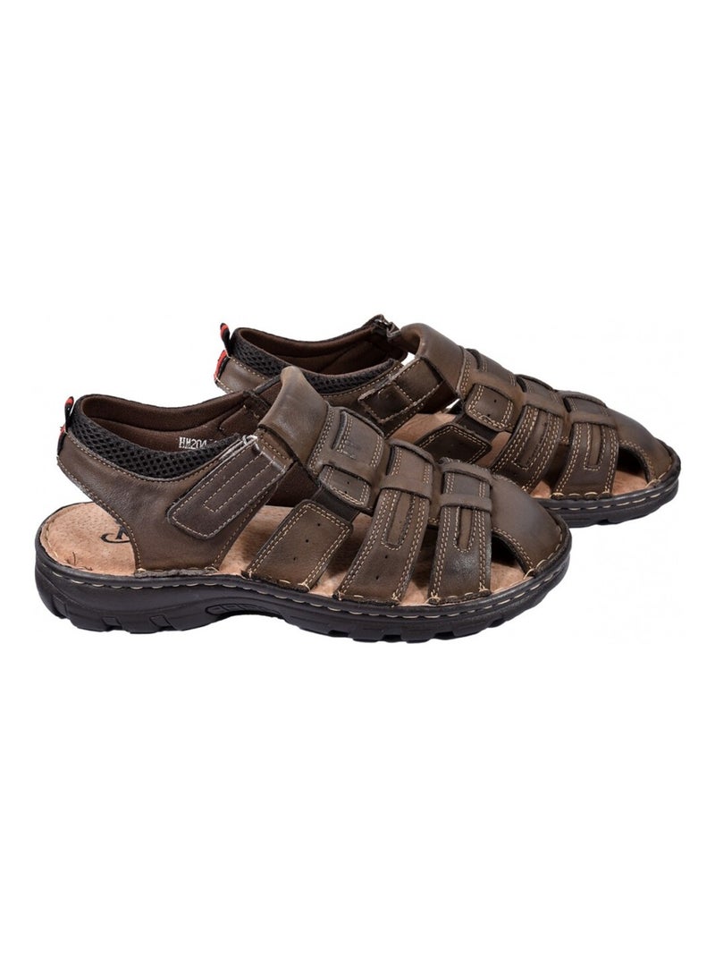 Sandali in pelle con velcro Marrone avana - Kiabi